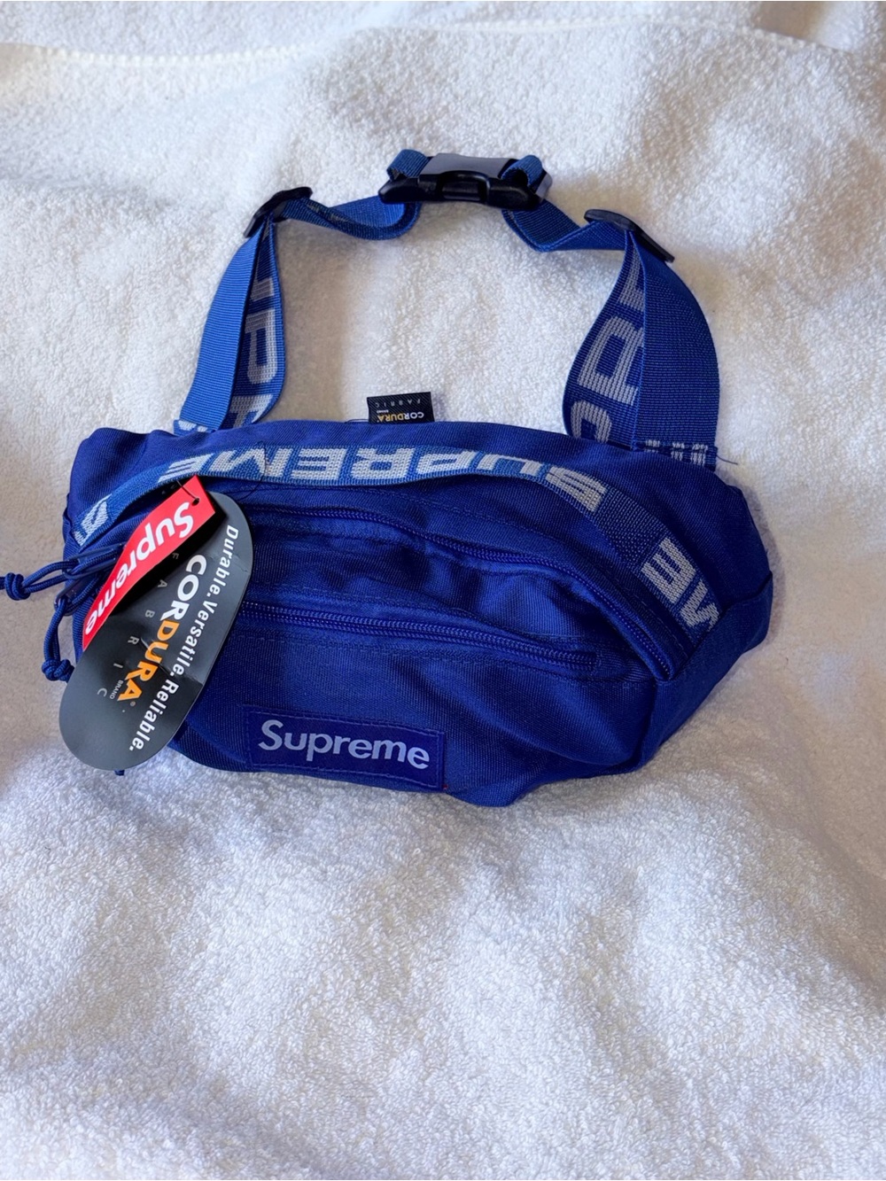Supreme Blue Cordura Waist Bag with Branded Strap